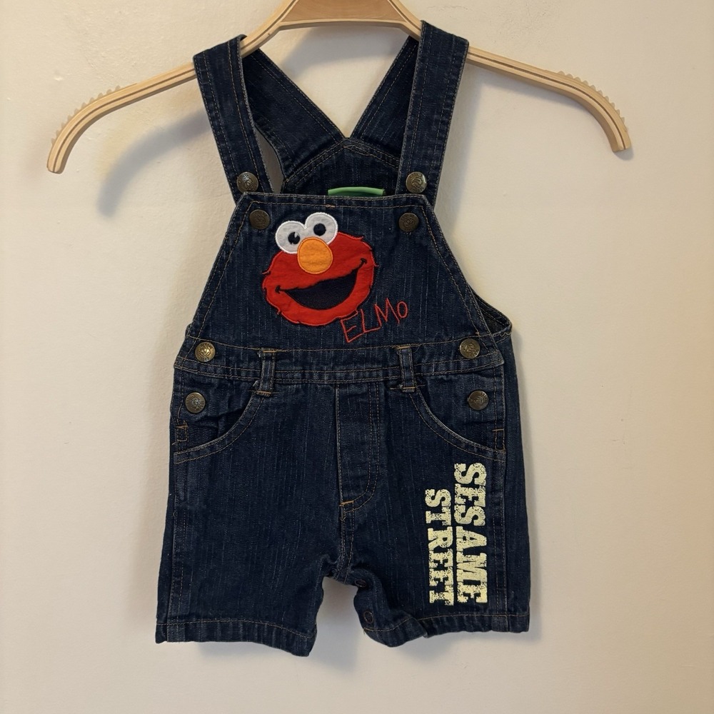 Vintage 90s Y2K Sesame Street Elmo Baby Denim Overalls 18 Months
